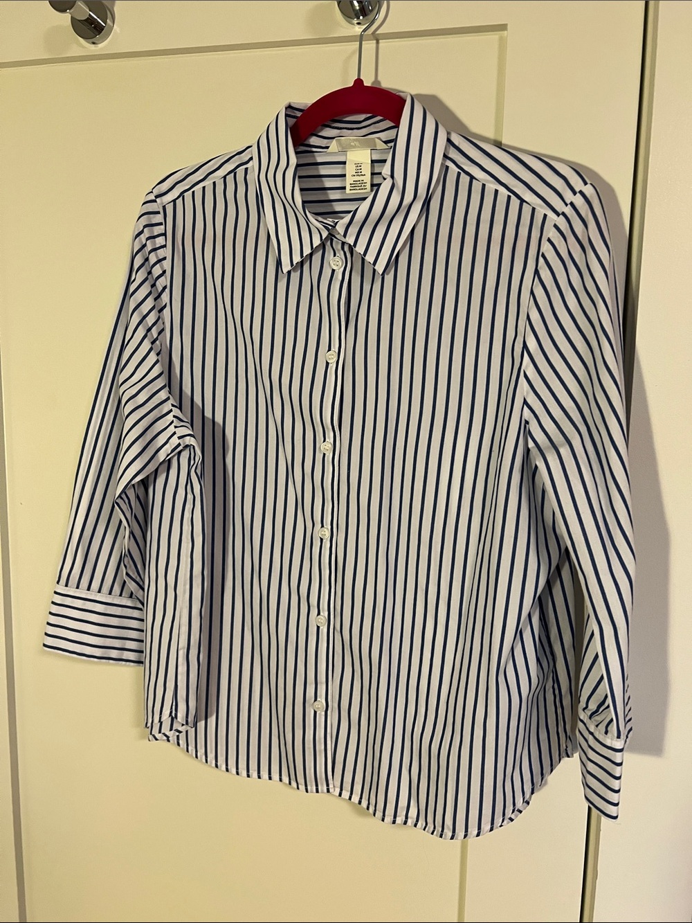 H&M White and Navy Vertical Stripe Button-Down Shirt